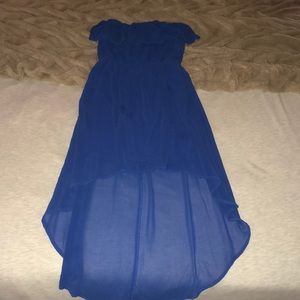 High/Low blue sheer strapless dress